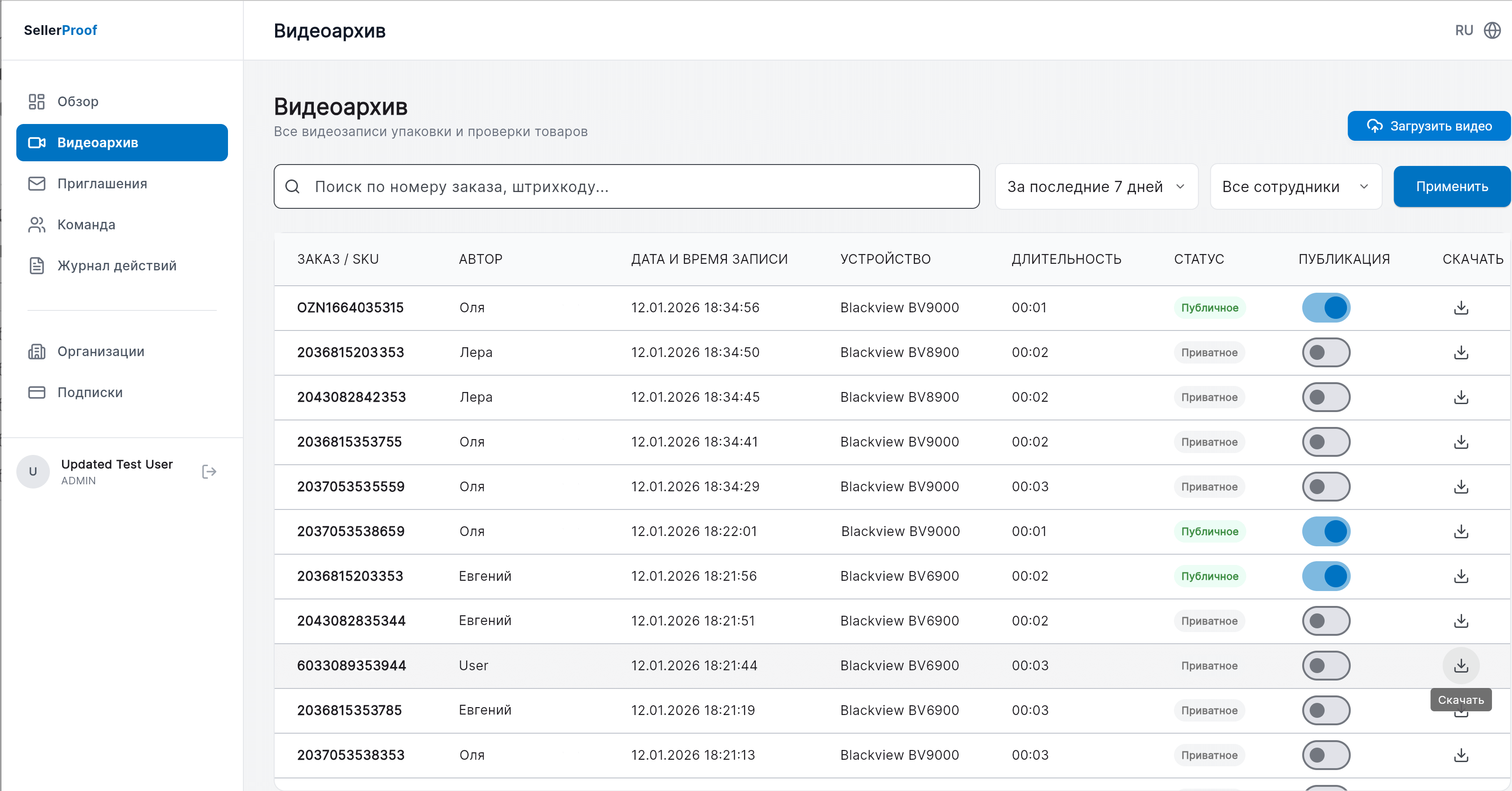 Экран обзора в SellerProof Web