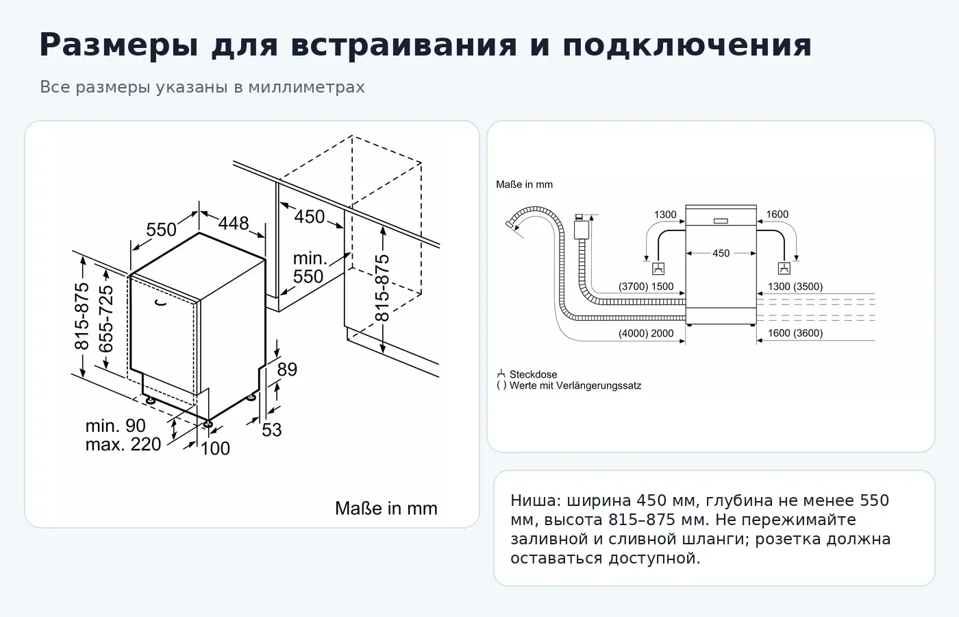 Размеры установки Bosch SPV2IKX10E