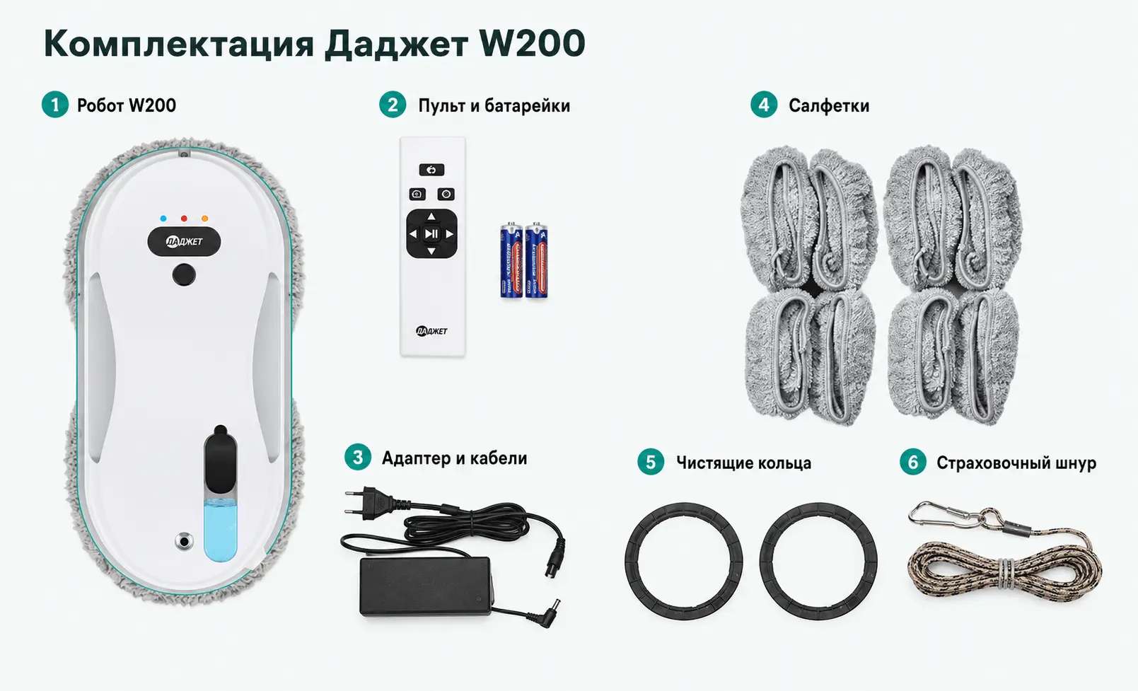 Комплектация робота-мойщика окон Даджет W200