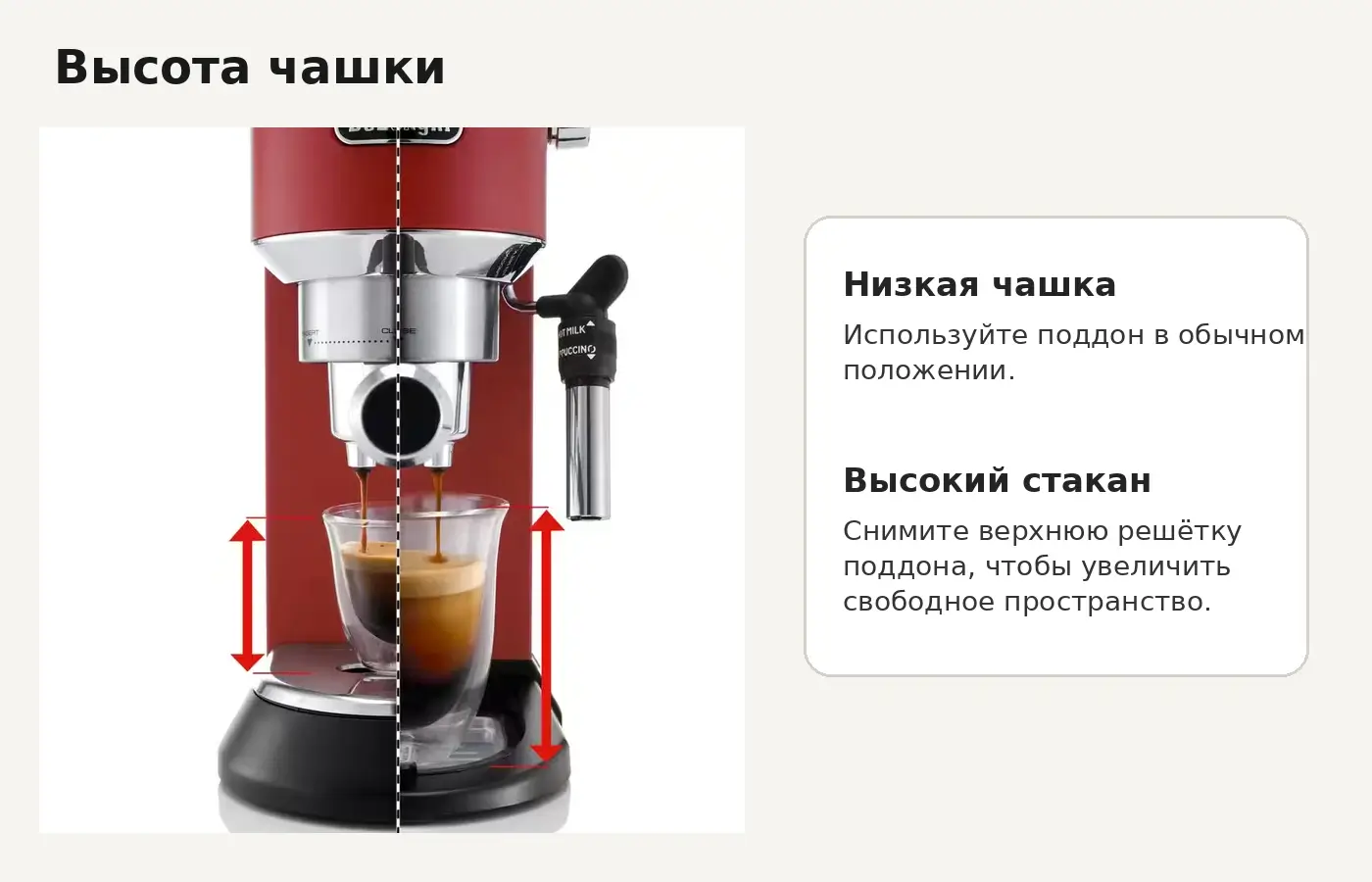 Высота чашки для De’Longhi Dedica EC685