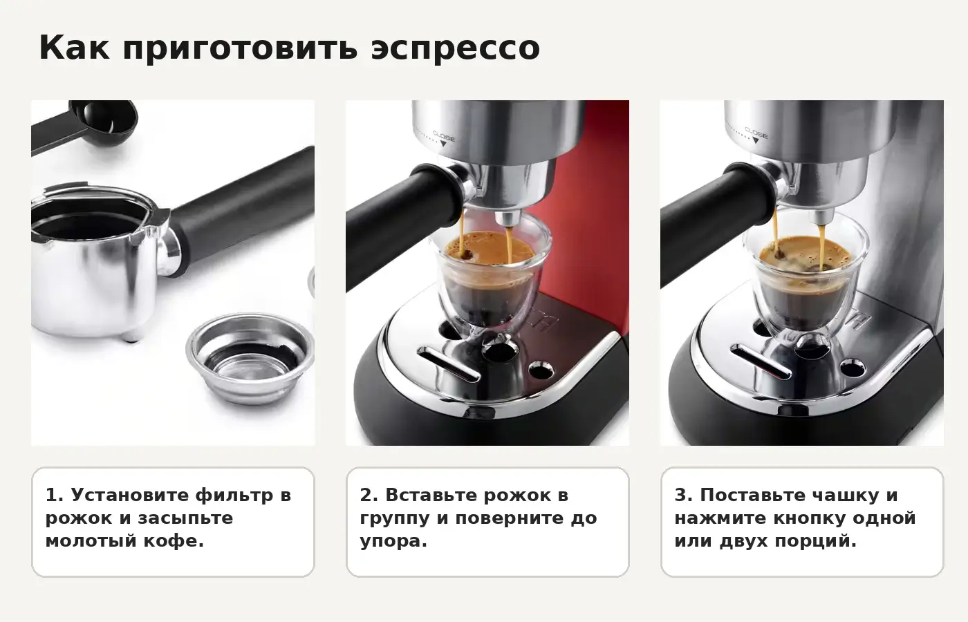 Приготовление эспрессо в De’Longhi EC685