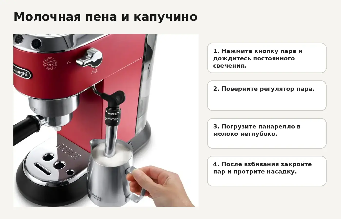 Вспенивание молока De’Longhi Dedica EC685