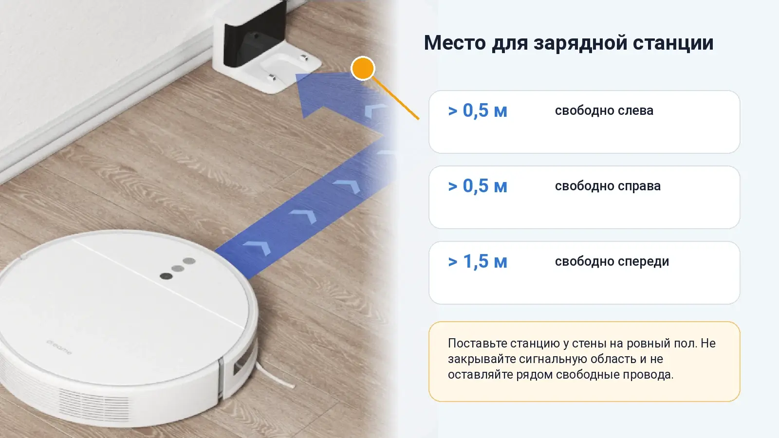 Правильное размещение зарядной станции Dreame F9