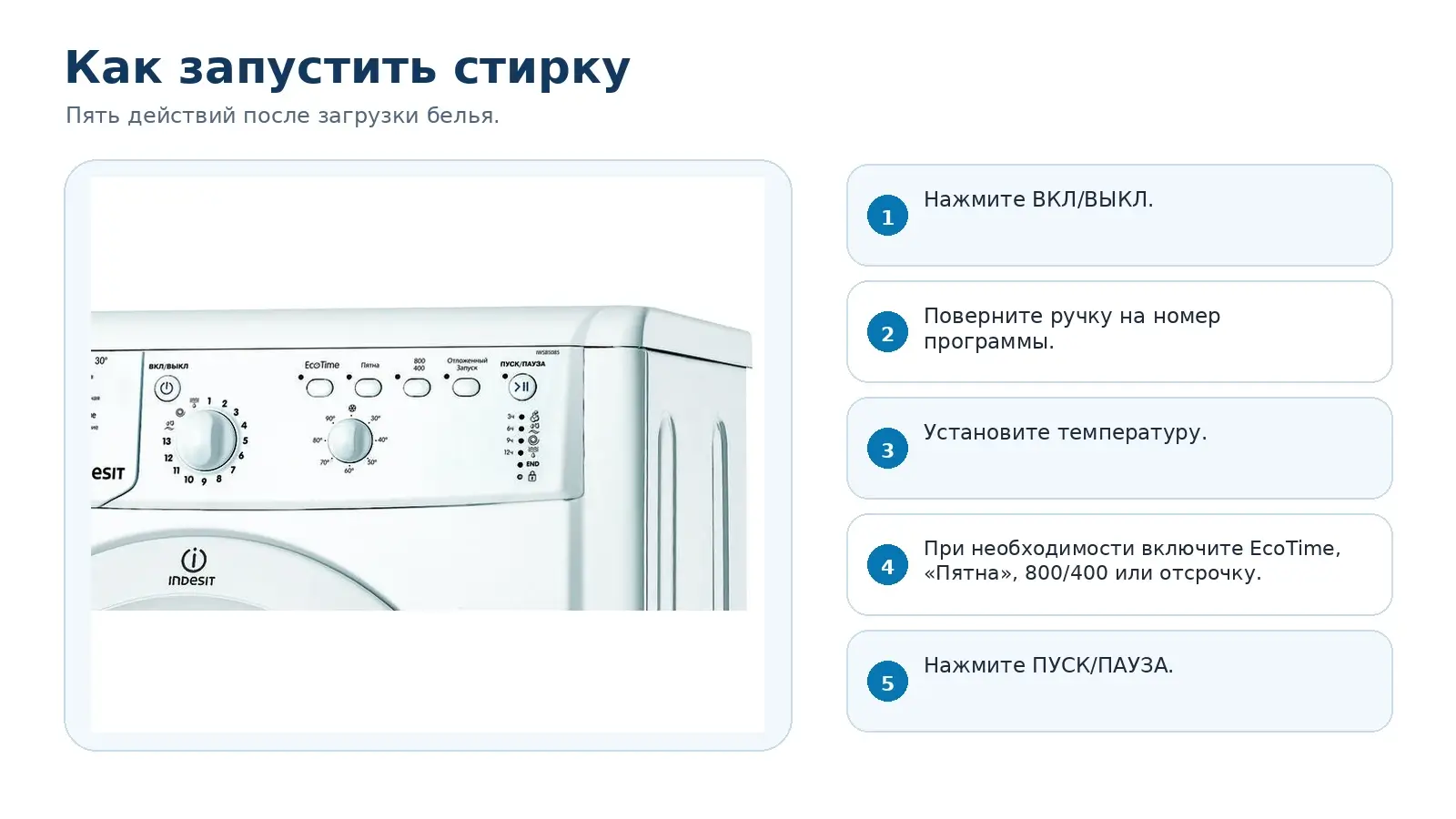 Как запустить Indesit IWSB 5085