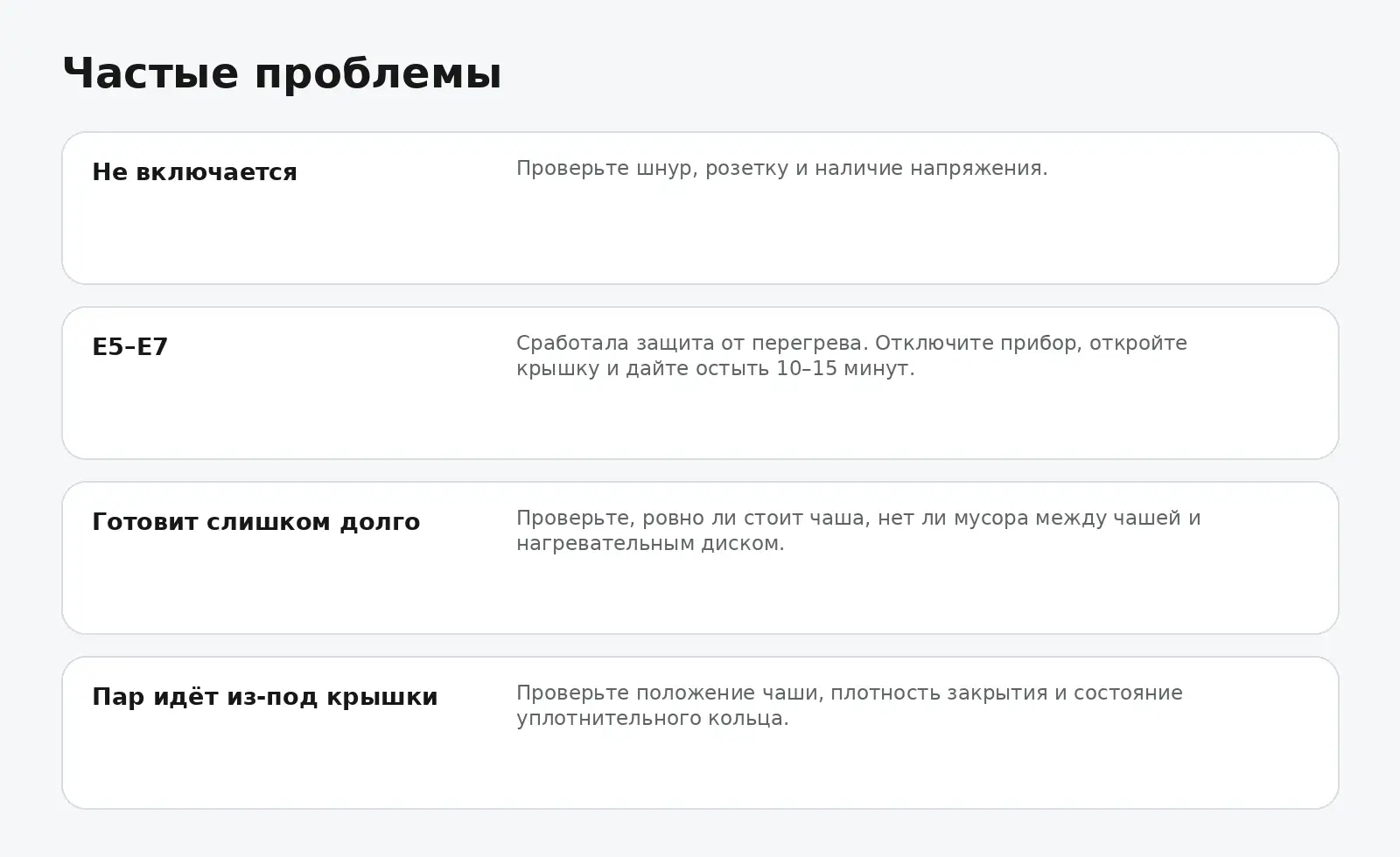 Частые проблемы REDMOND RMC-M52