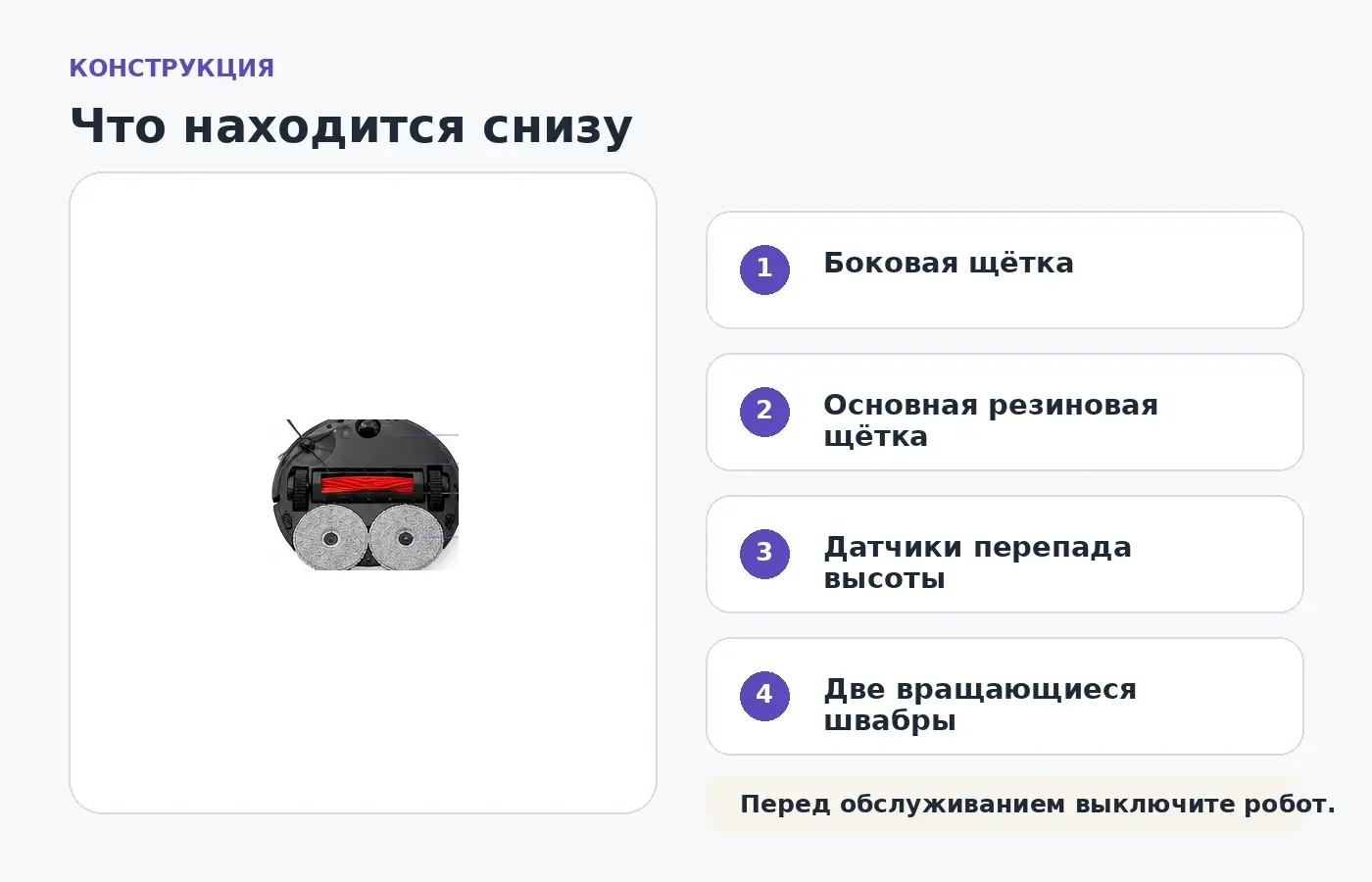 Основные элементы нижней части Roborock Q Revo