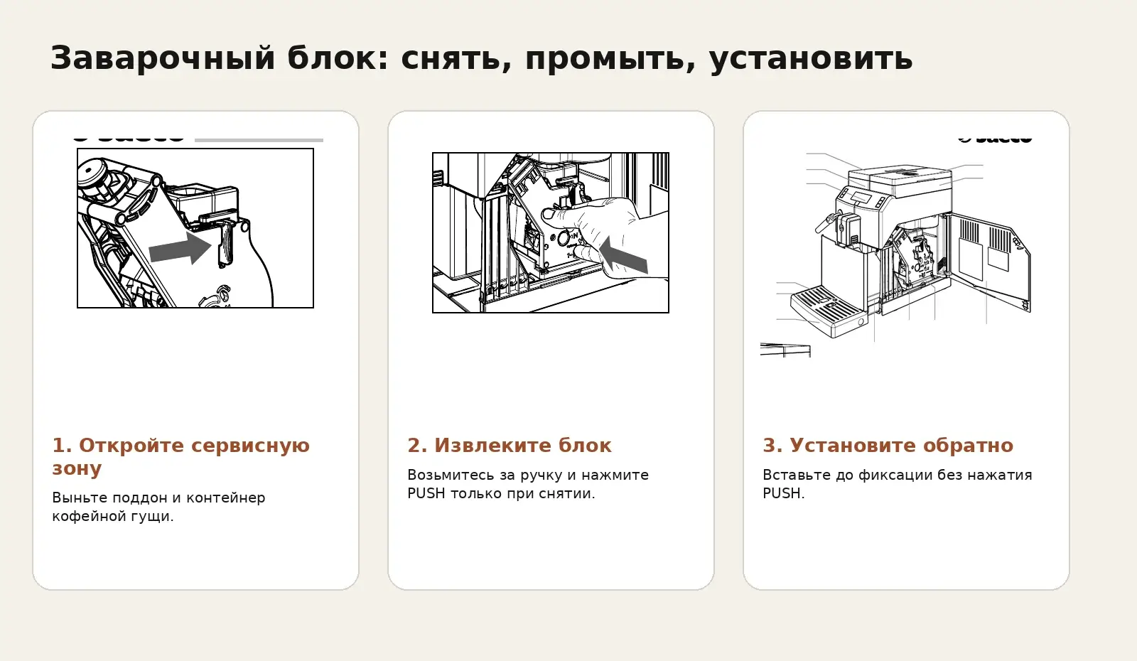 Снятие и установка заварочного блока Saeco Lirika