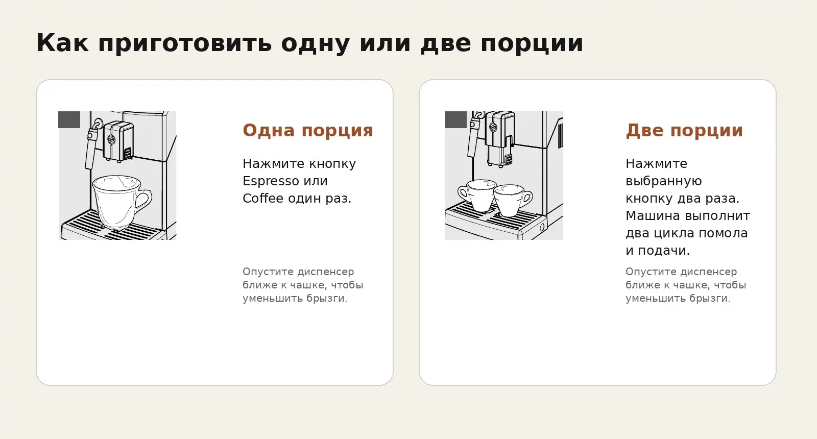 Одна и две порции кофе на Saeco Lirika