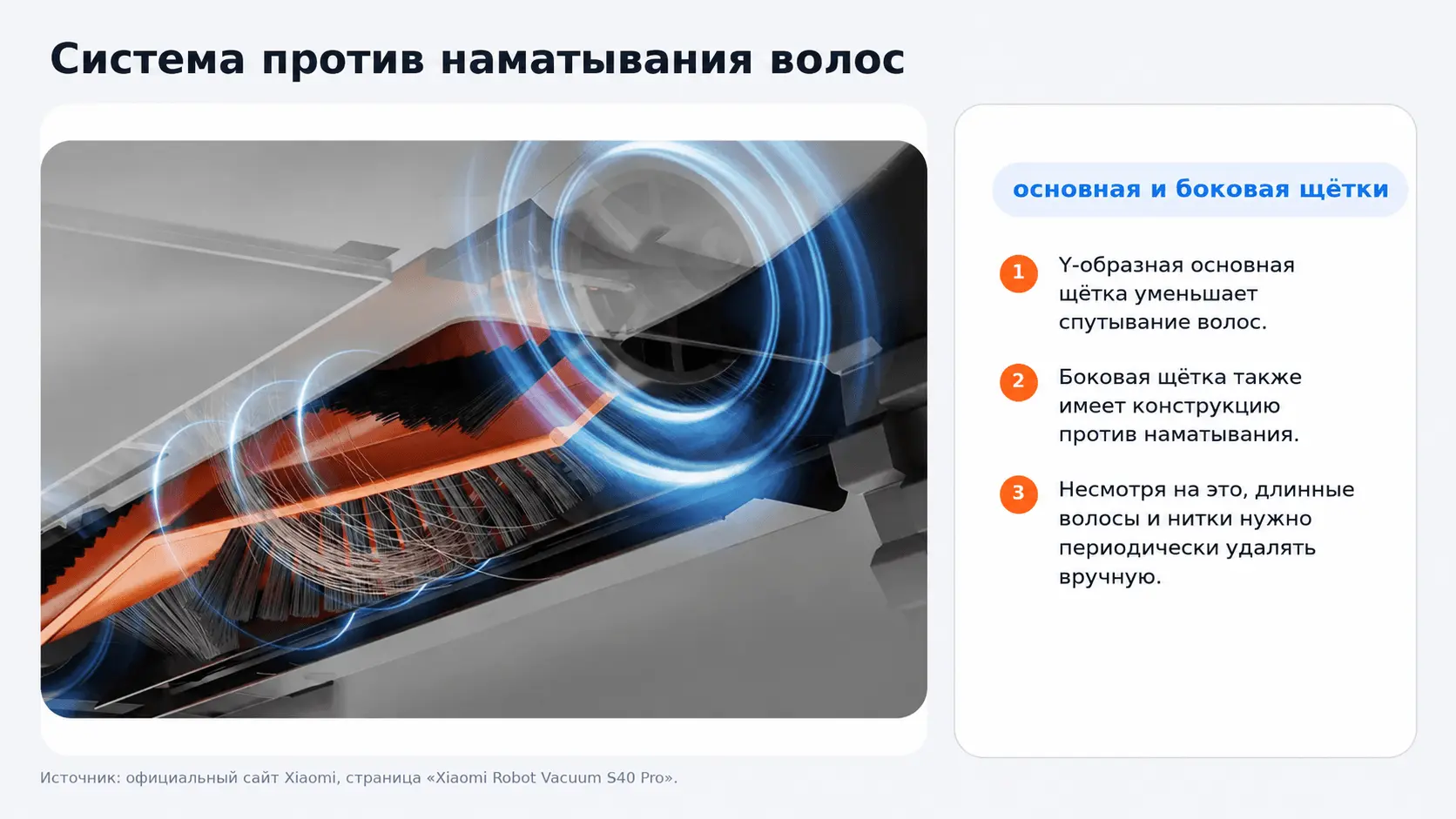 Система против наматывания волос Xiaomi Robot Vacuum S40 Pro