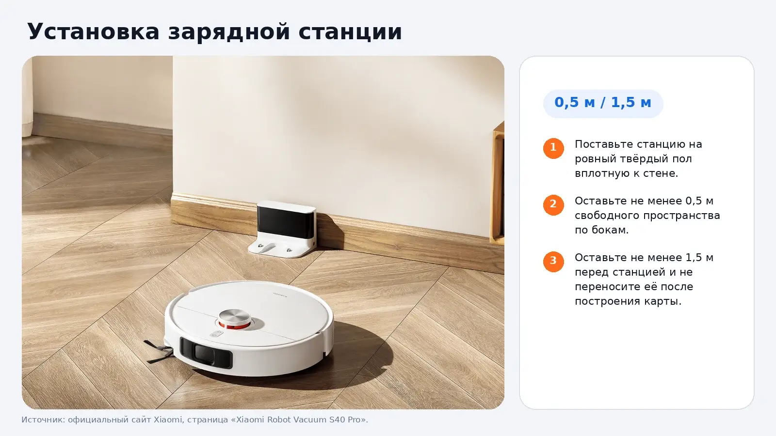 Как установить зарядную станцию Xiaomi Robot Vacuum S40 Pro