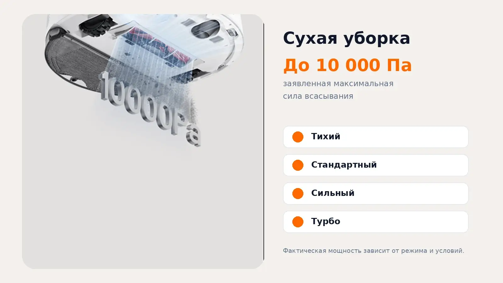 Режимы всасывания Xiaomi Robot Vacuum S40